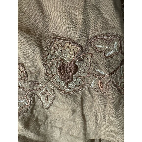 Coldwater Creek Brown Linen Pull On Pants Wide Leg Embroidered Lagenlook Size L - Picture 7 of 9